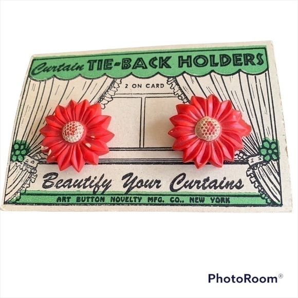 VINTAGE Floral Curtain Tie Back Holders 3 Sets of 2 - Picture 4 of 7